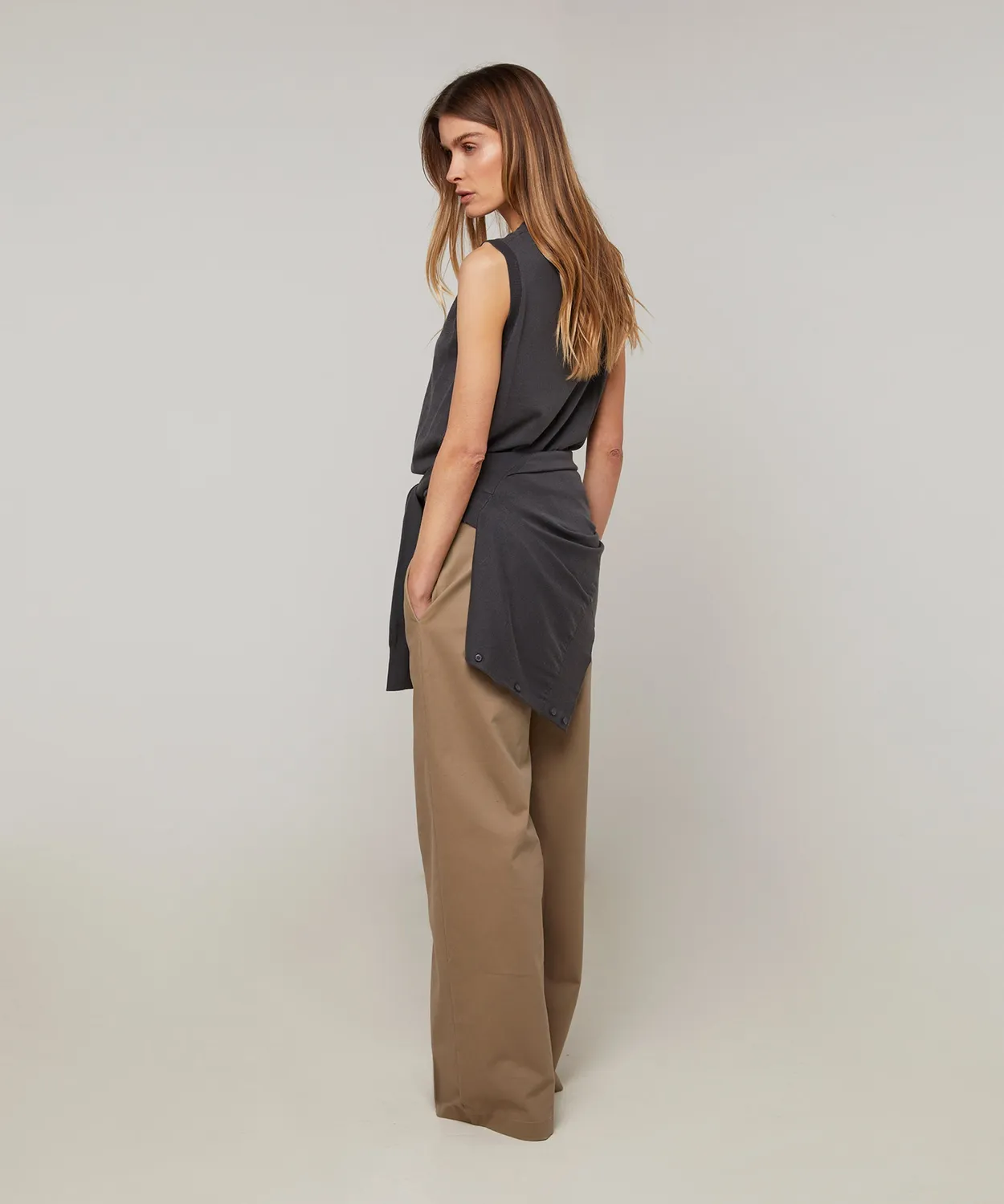 Rodier Twin set girocollo seta grigio scuro cardigan+top
