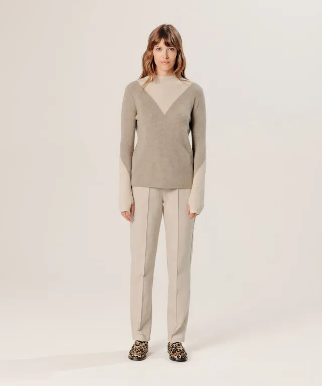 Rodier maglione cashmere trompe l'oeil marrone tortora
