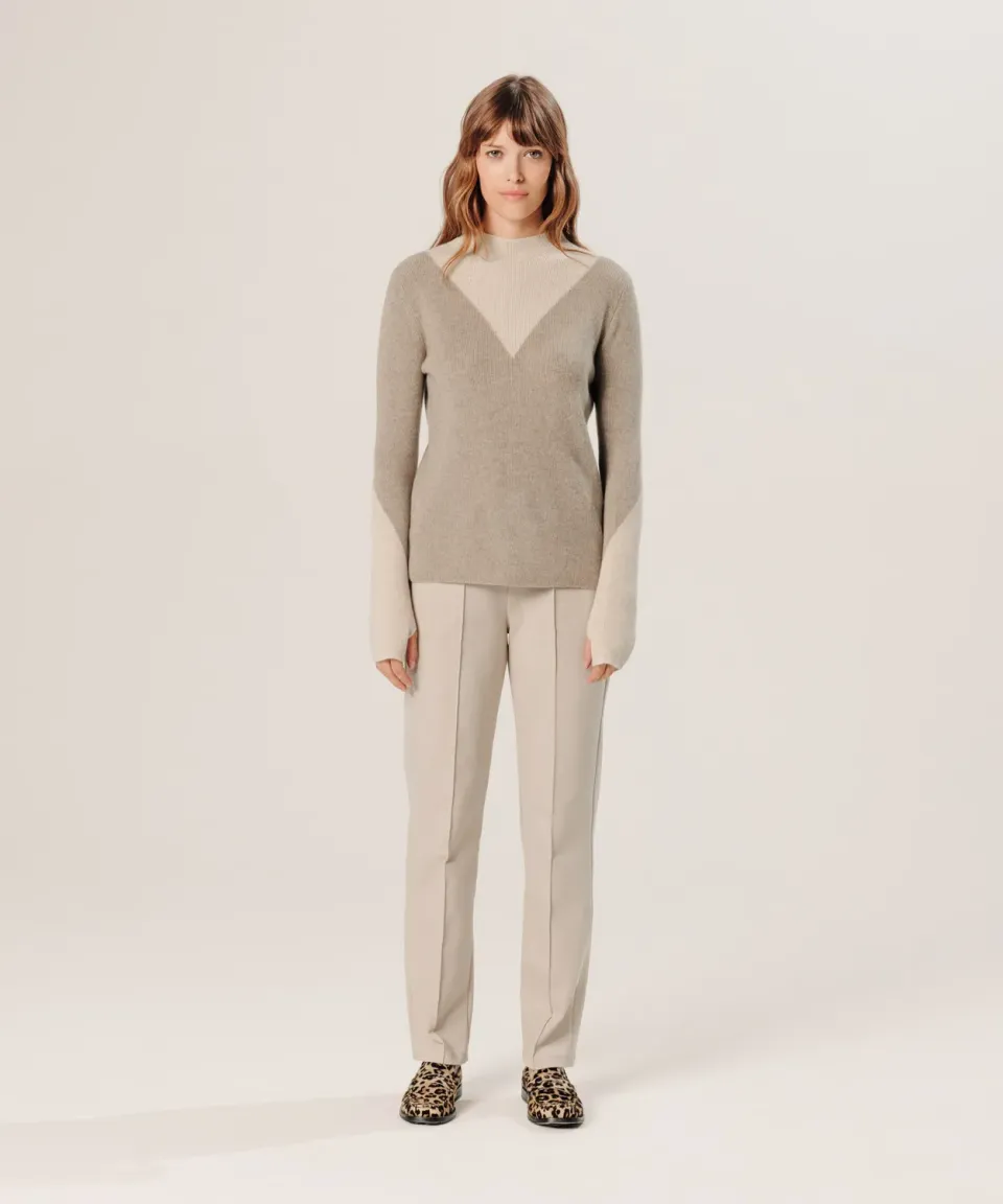 Rodier maglione cashmere trompe l'oeil marrone tortora