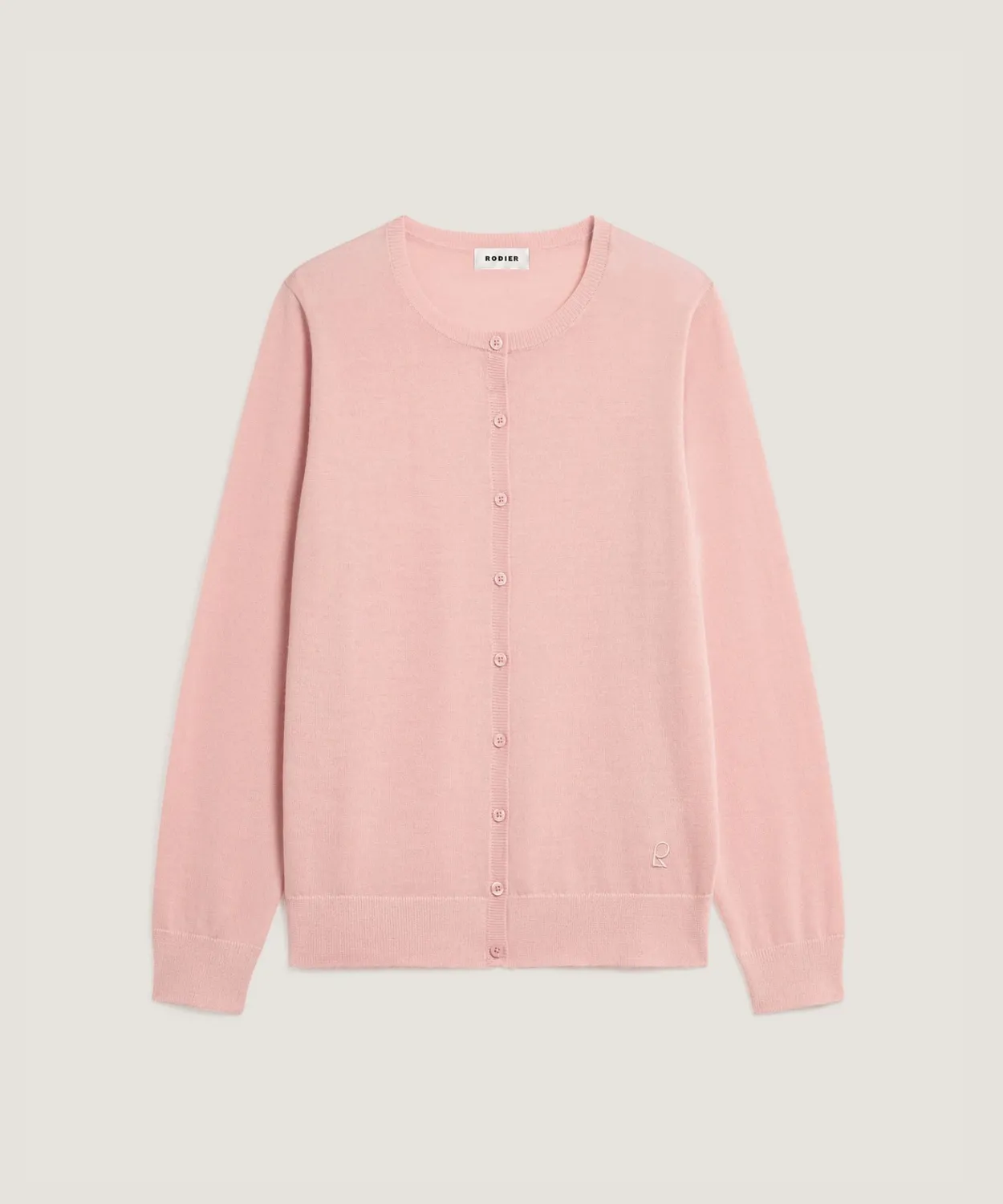 Rodier Cardigan Lana Merino Rosa Perla Girocollo