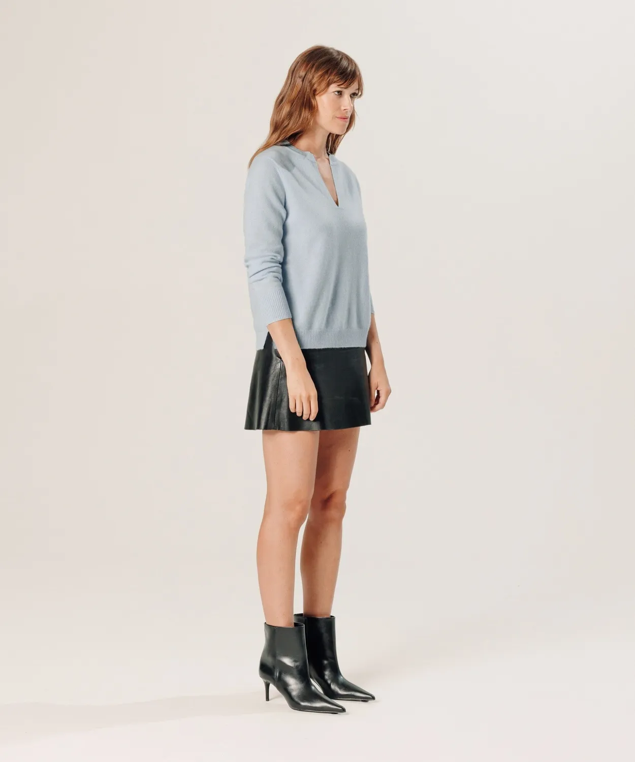 Rodier Maglione cashmere collo tunisino celeste S-XL