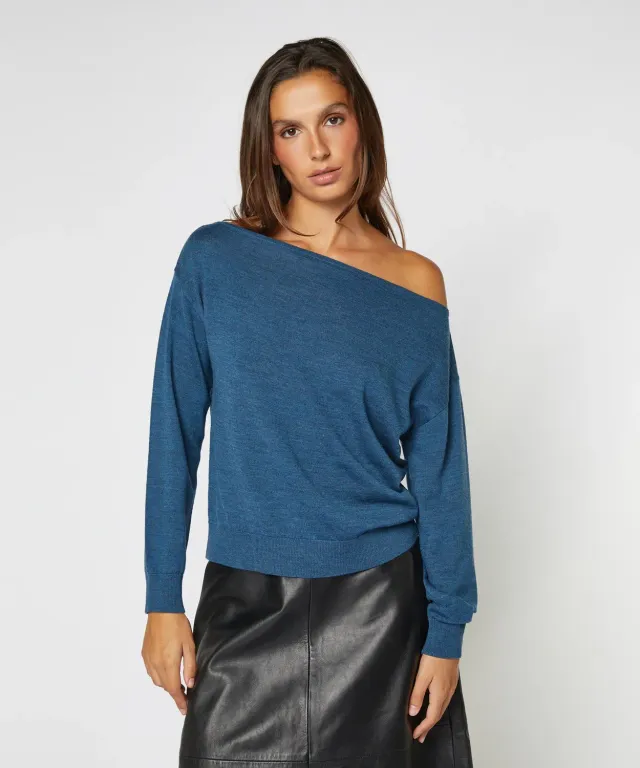 Rodier Maglia Scollo a Barchetta Donna Denim in Lana