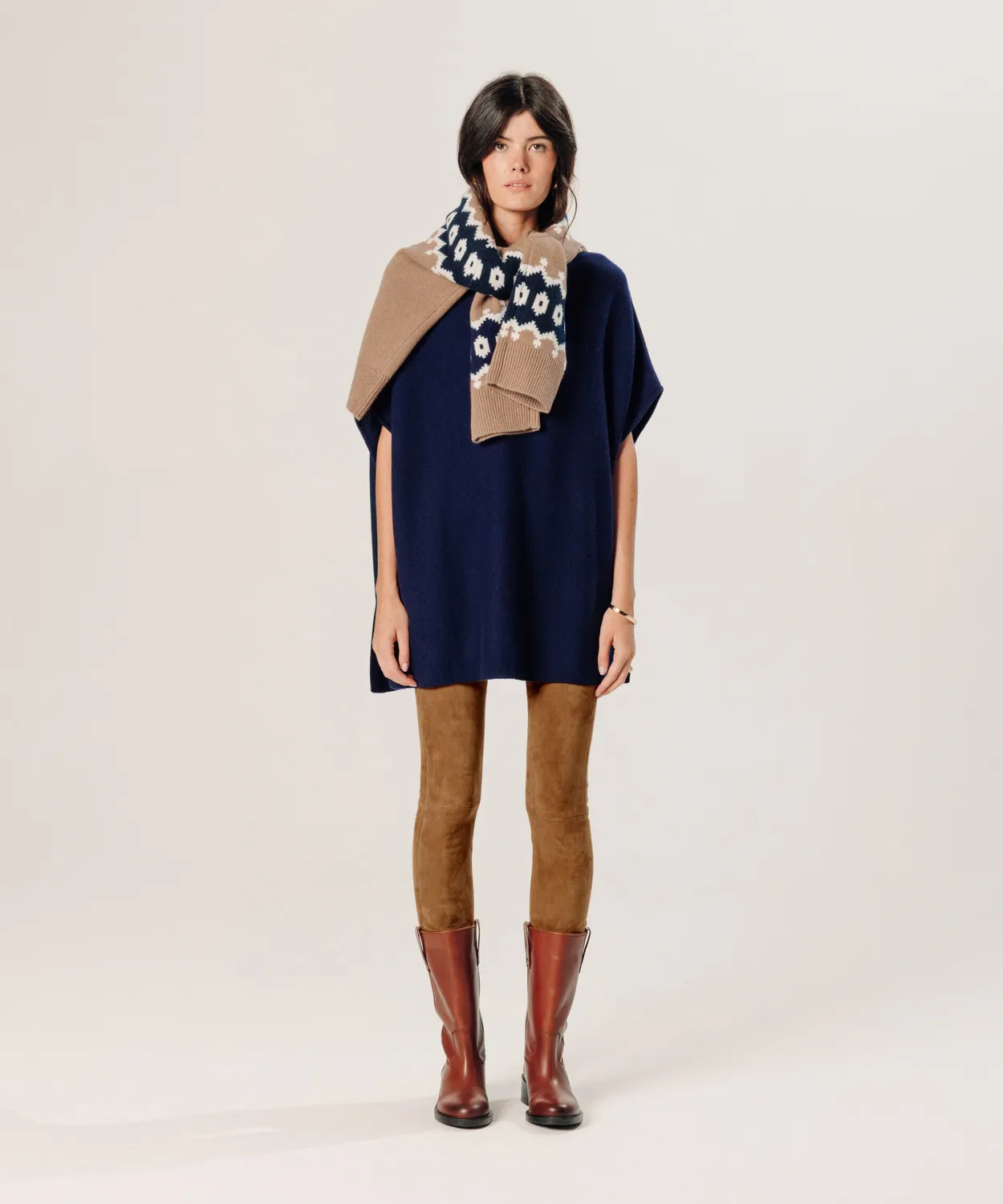 Rodier Poncho Cashmere Blu Navy
