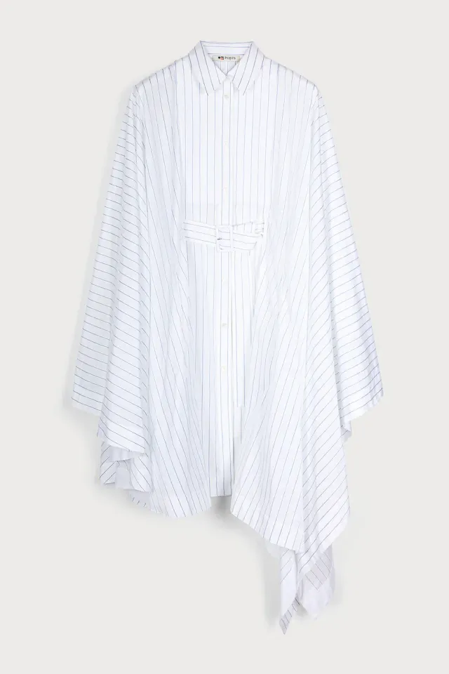 PORTS Abito camicia righe bianco blu lungo
