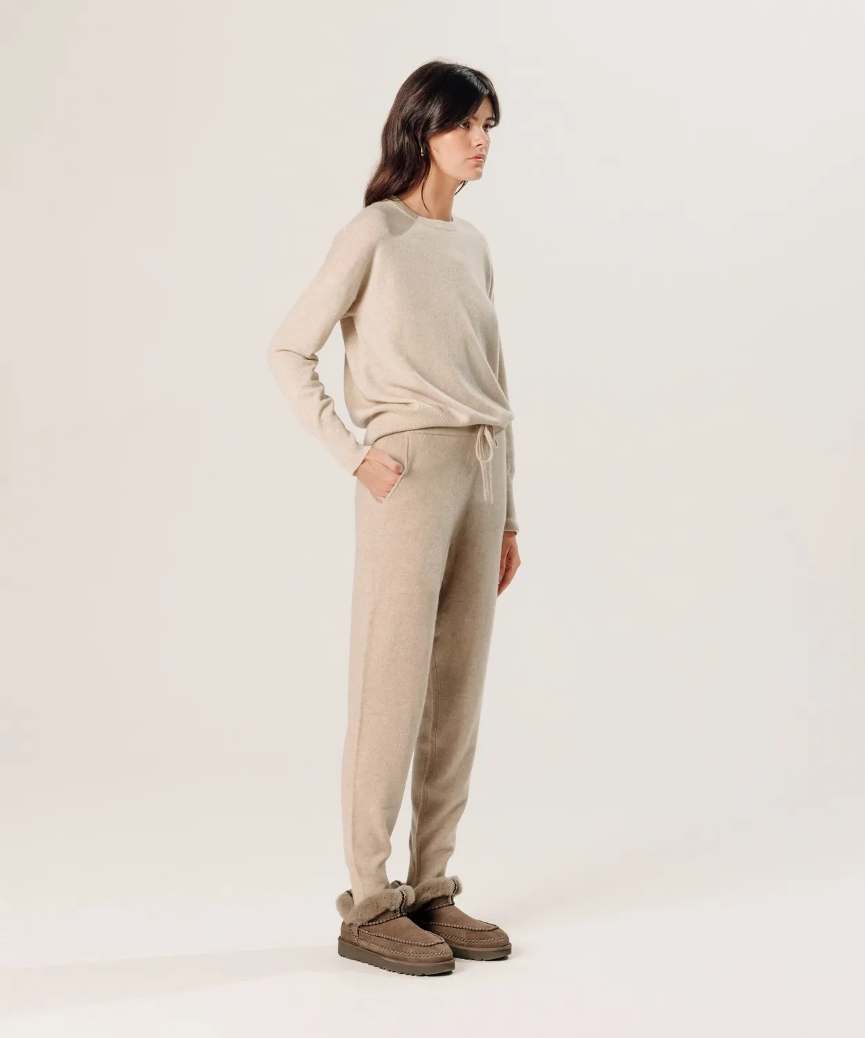 Rodier pantaloni jogging cashmere beige 100% cashmere