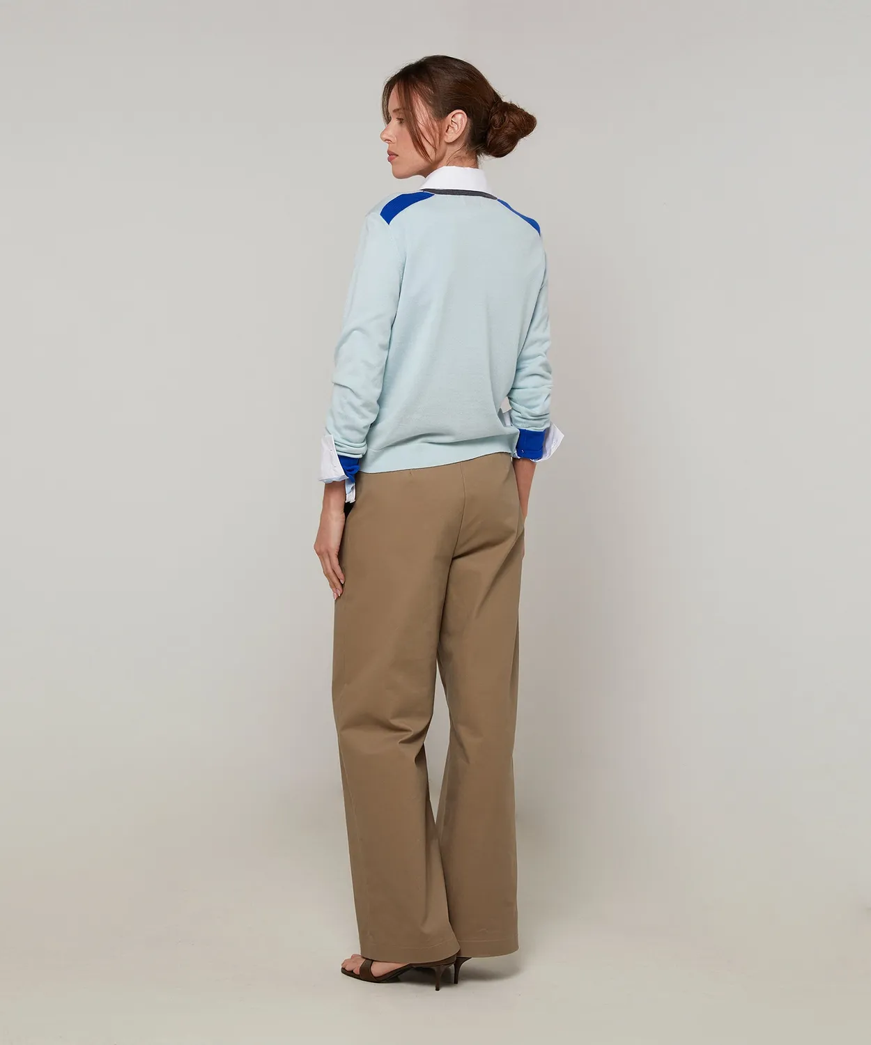 Rodier maglia tricolore girocollo lana merino turchese chiaro