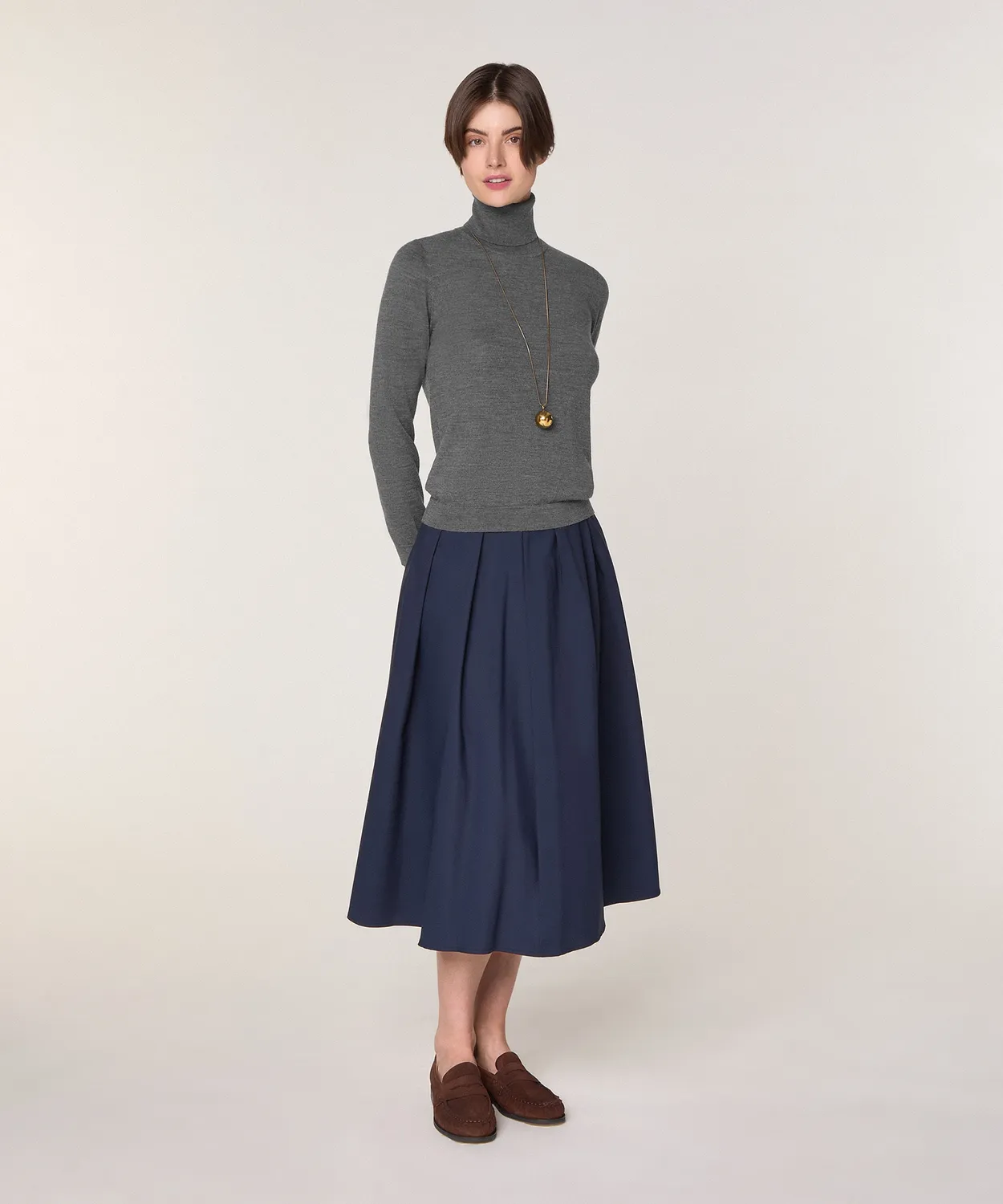 Rodier Maglione Dolcevita Lana Merino Grigio Scuro