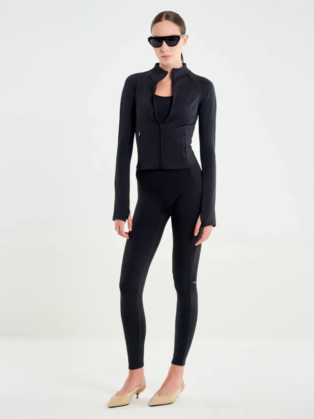 Vicolo Felpa Tessuto Tecnico Zip Nera Modellante S M L