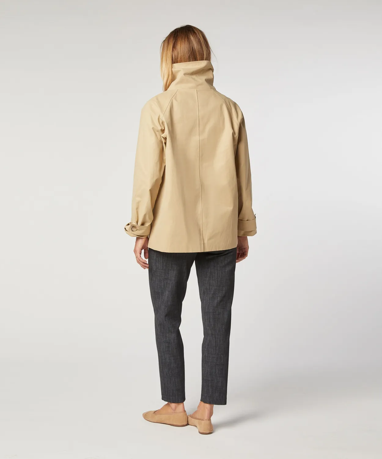 Rodier trench corto beige collo alto