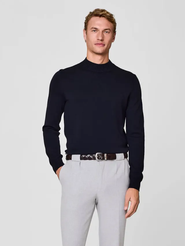 Paul Taylor maglia lana merino collo vulcano blu