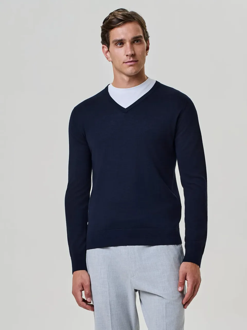 Paul Taylor maglia scollo V misto seta blu manica lunga
