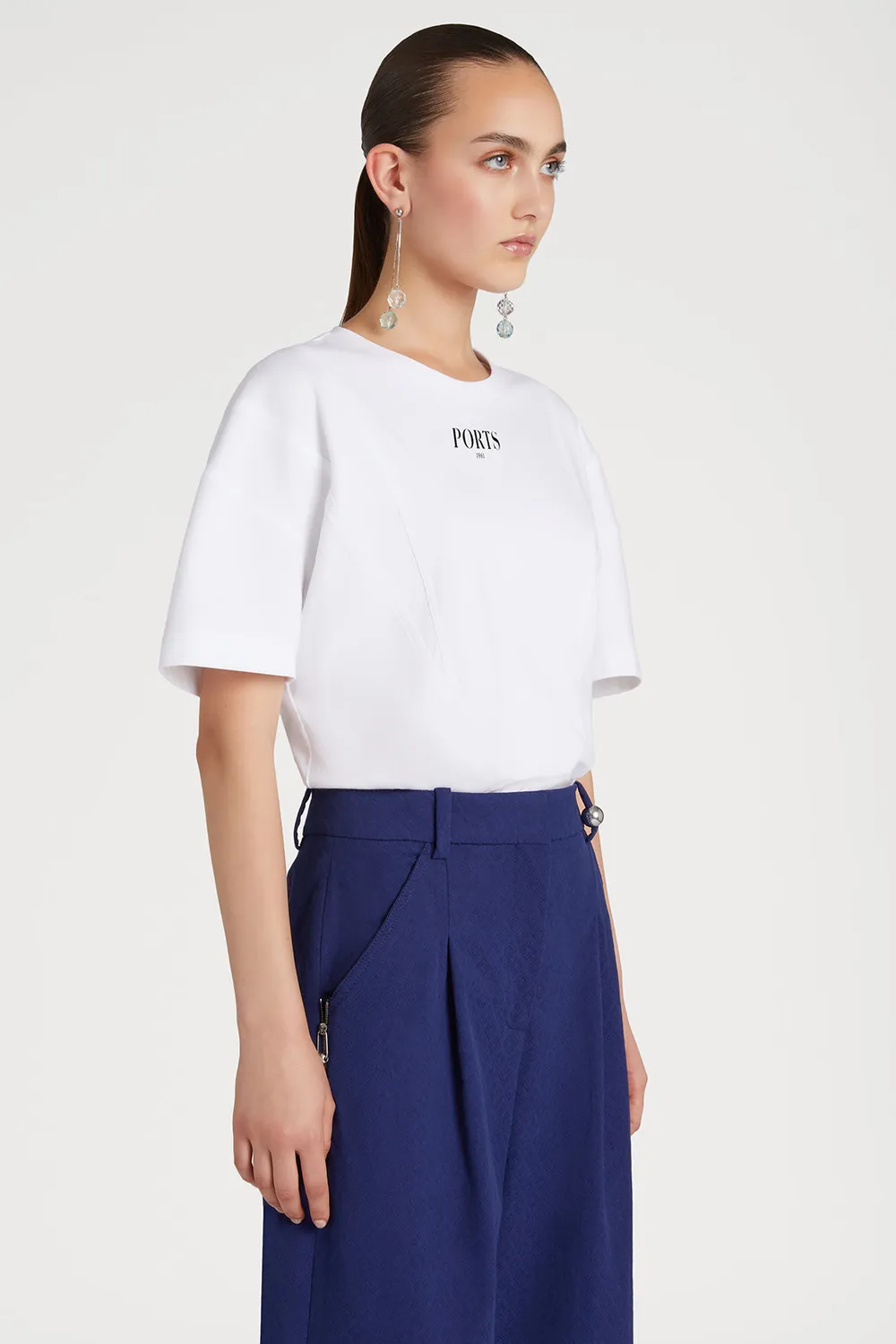 PORTS jersey t-shirt bianco ottico stampa classica