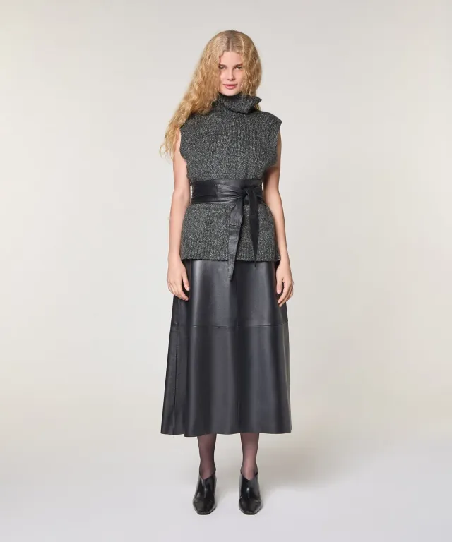 Rodier maglione smanicato maglia grossa grigio chiné