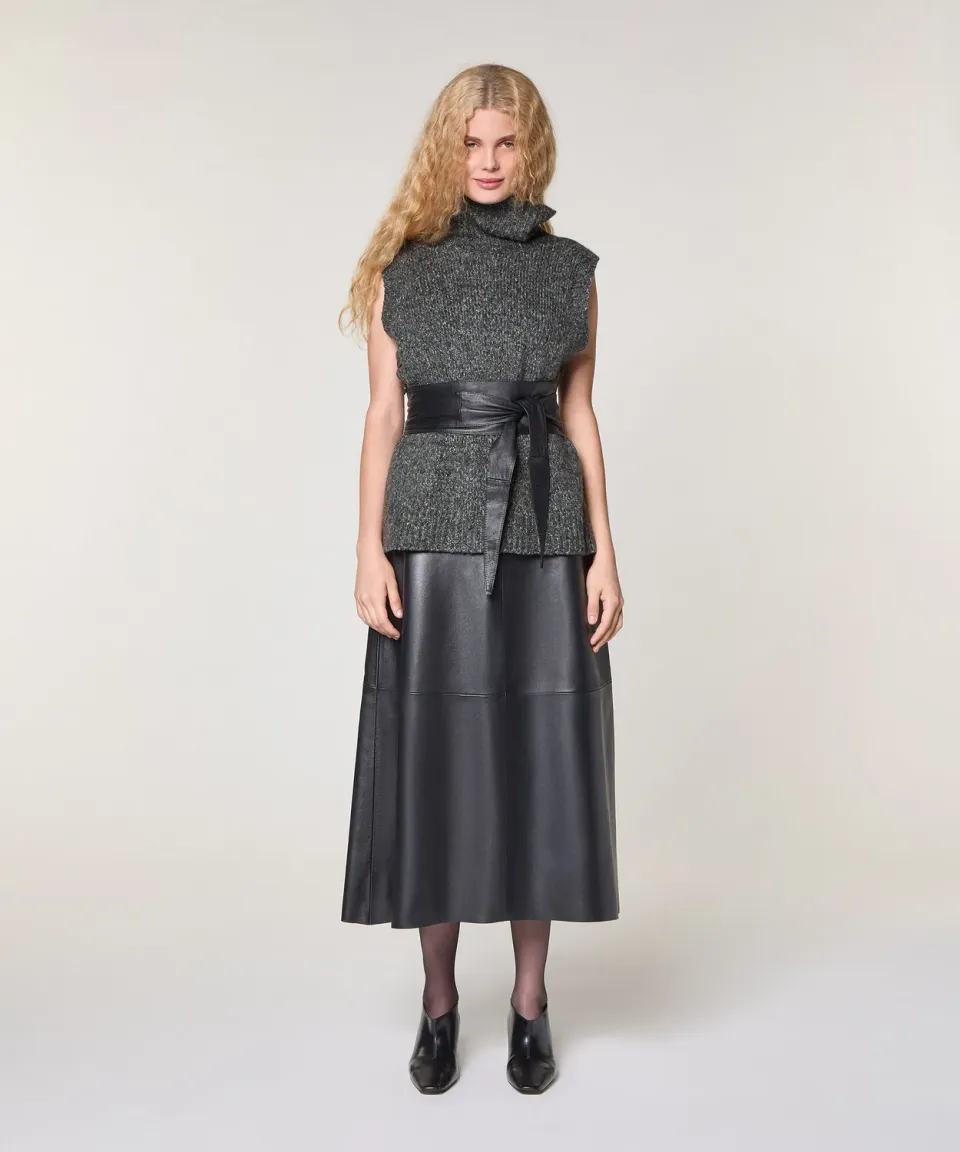 Rodier maglione smanicato maglia grossa grigio chiné