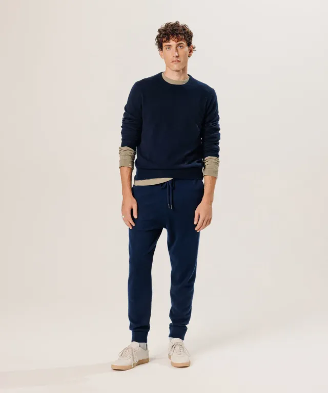 Rodier maglione girocollo in cashmere 2 fili blu notte
