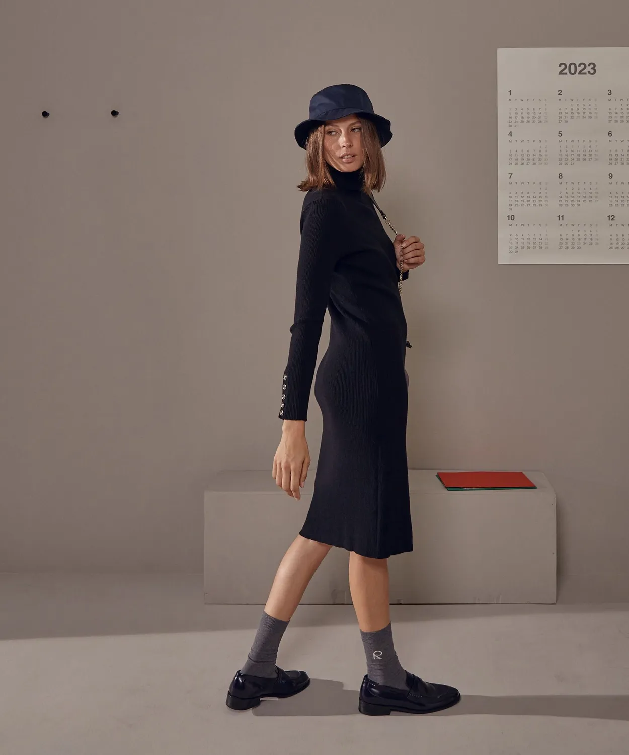 Rodier abito maglia collo alto midi donna nero