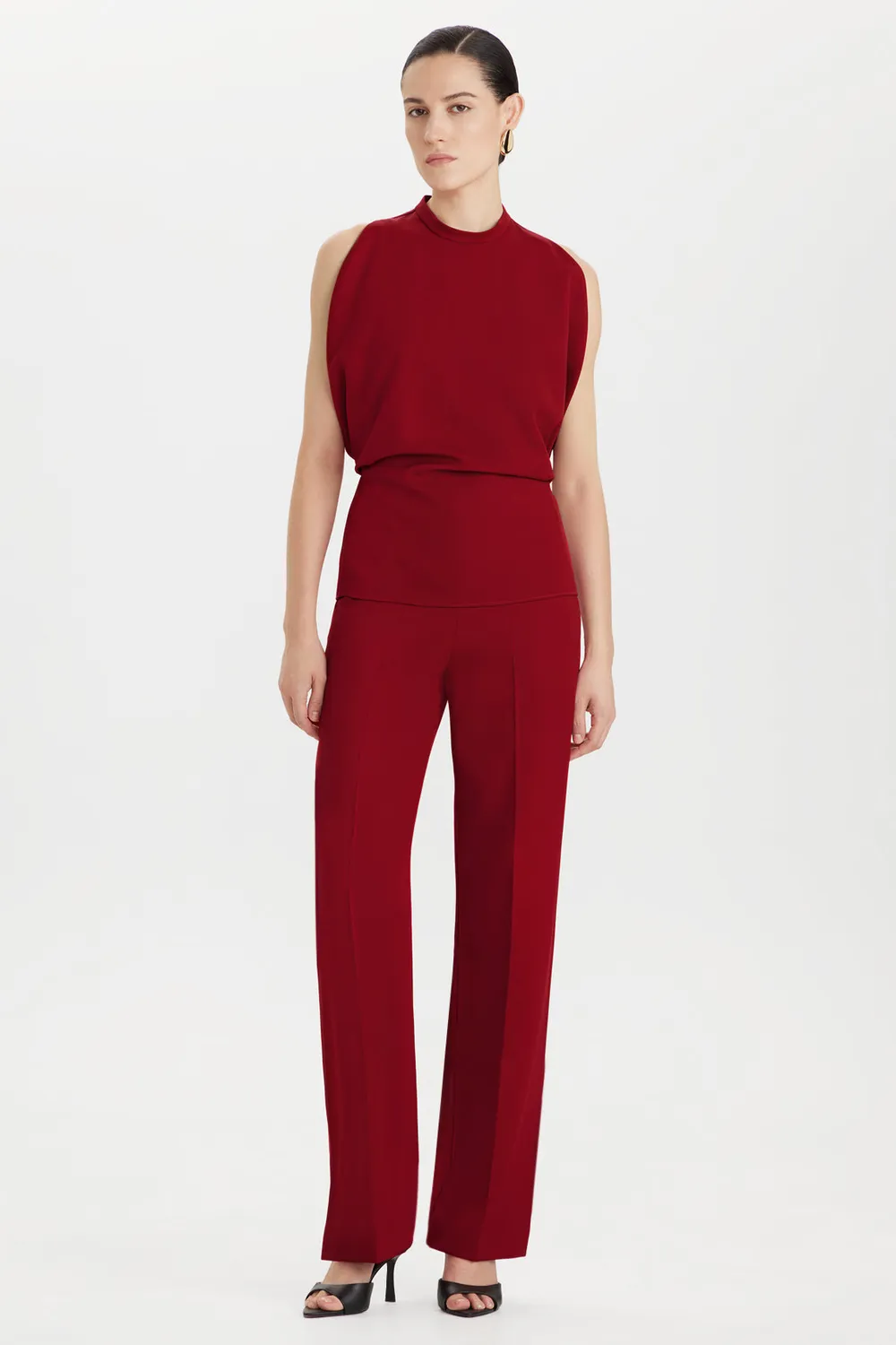 PORTS PW426TST01-QWW049 pantaloni dritti lana rossa
