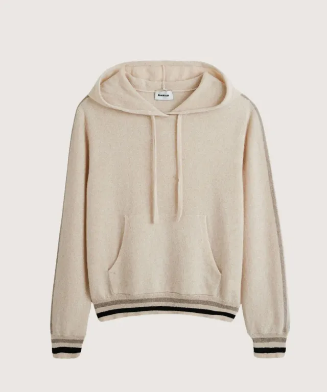 Rodier maglione con cappuccio cashmere bianco crema donna