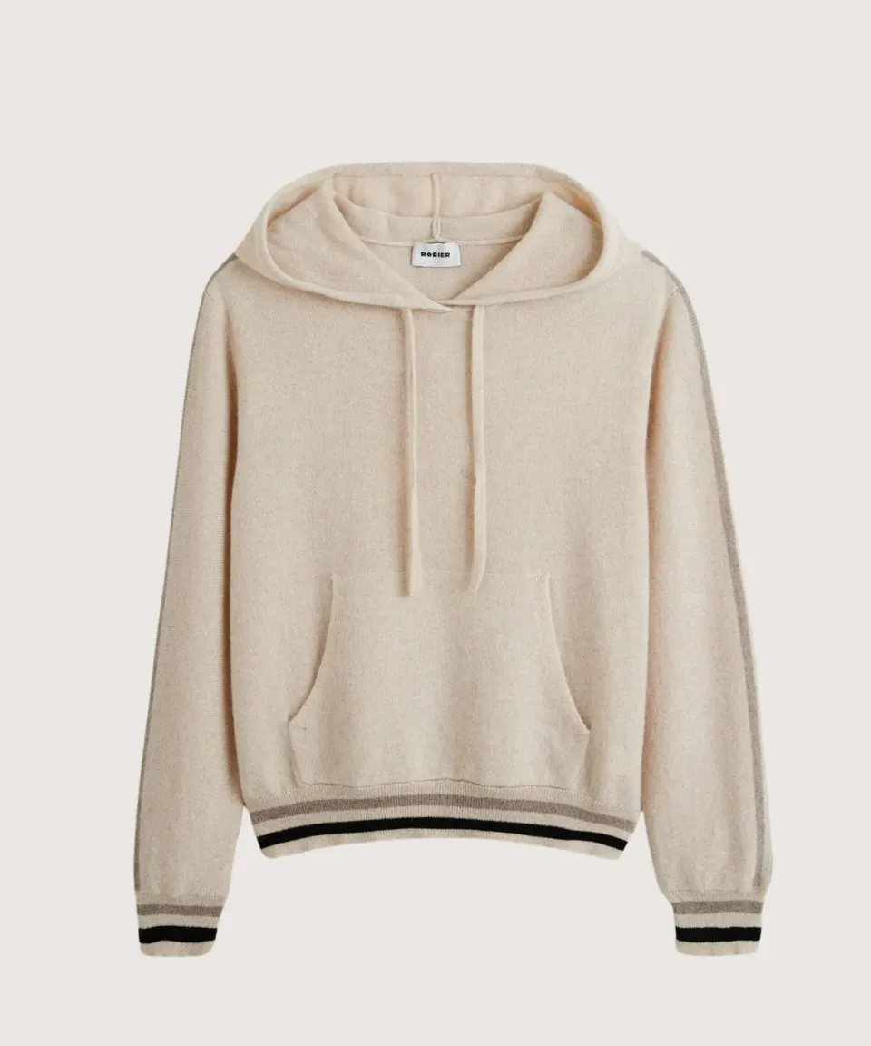 Rodier maglione con cappuccio cashmere bianco crema donna