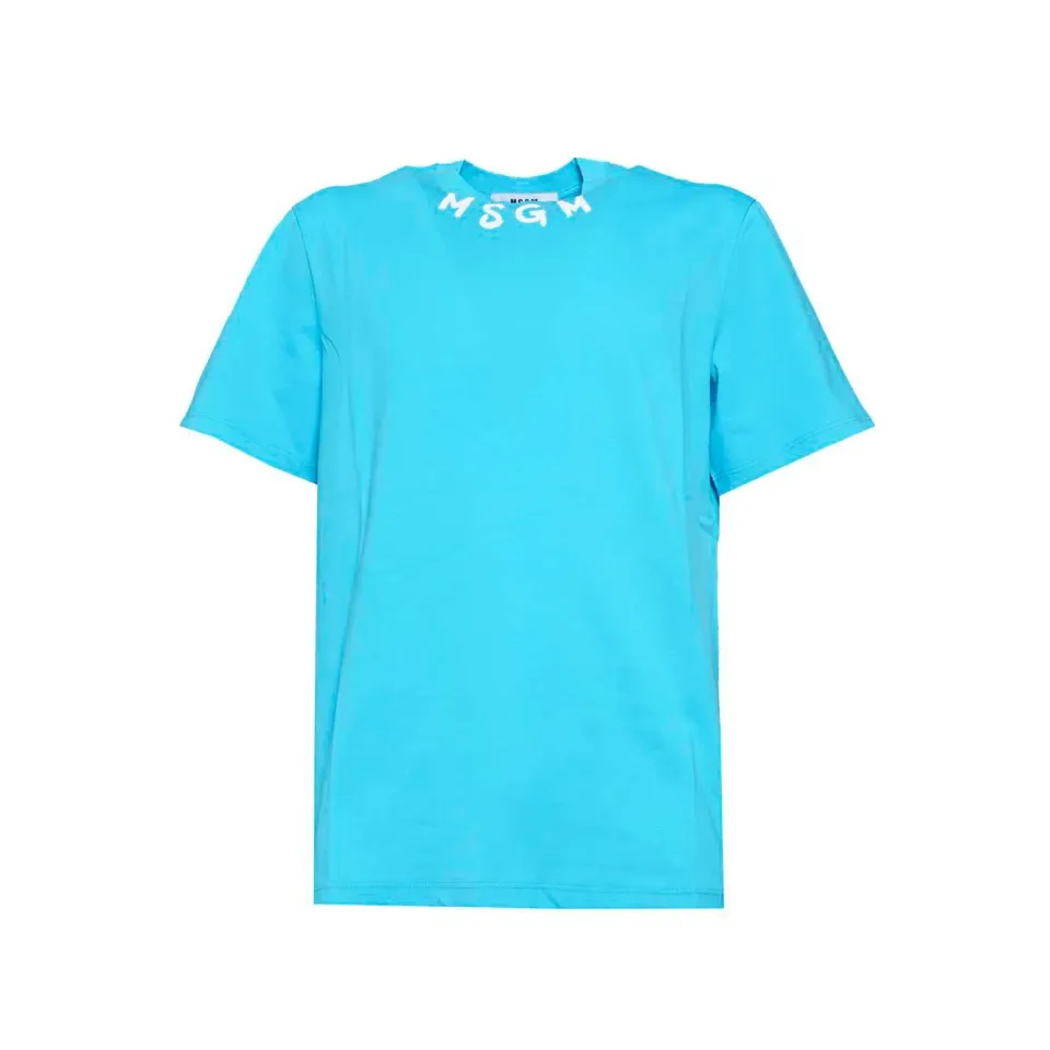 MSGM 3640MM118247002 t-shirt azzurra logo collo