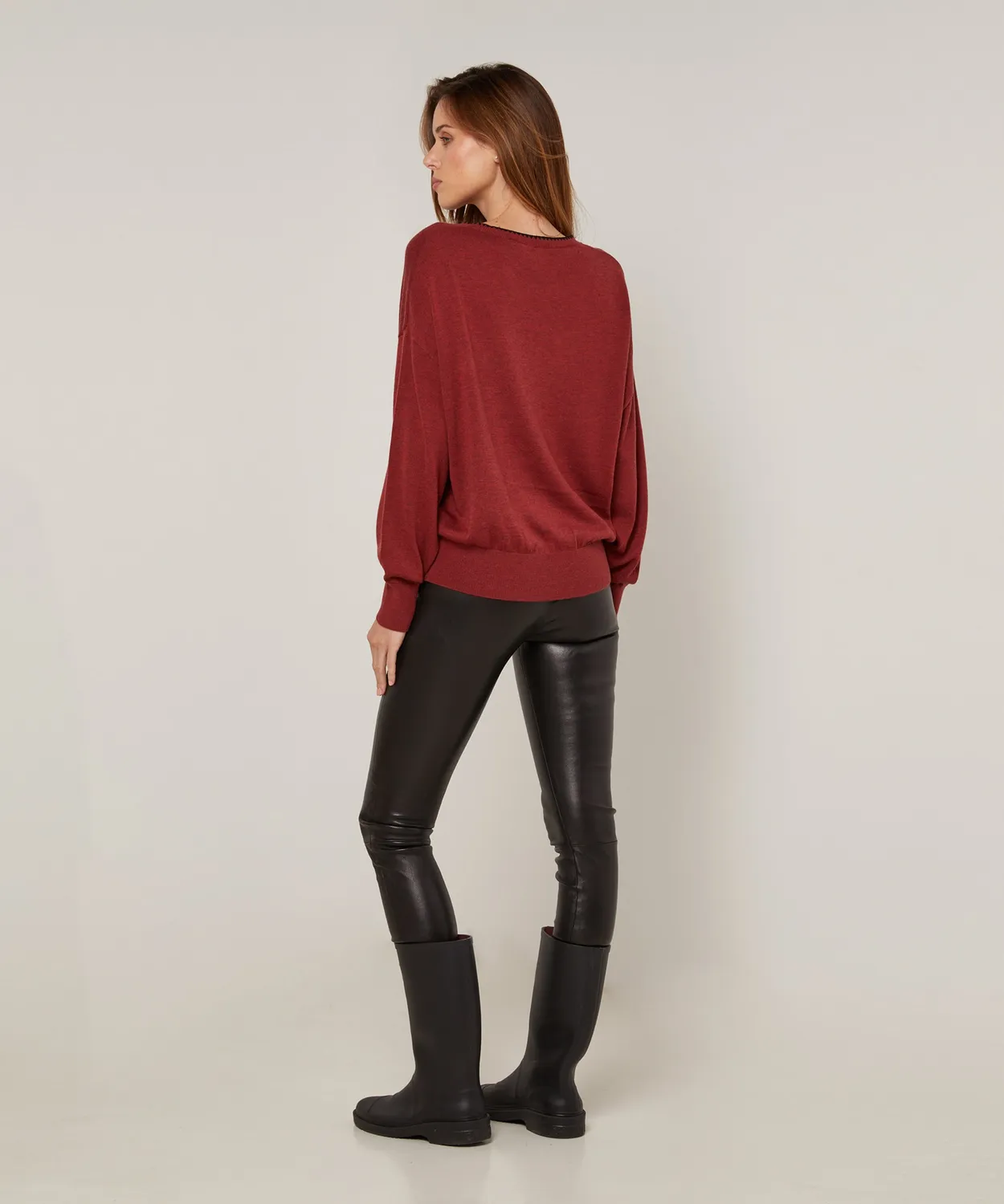 Rodier maglione girocollo maglia fine rosso mattone