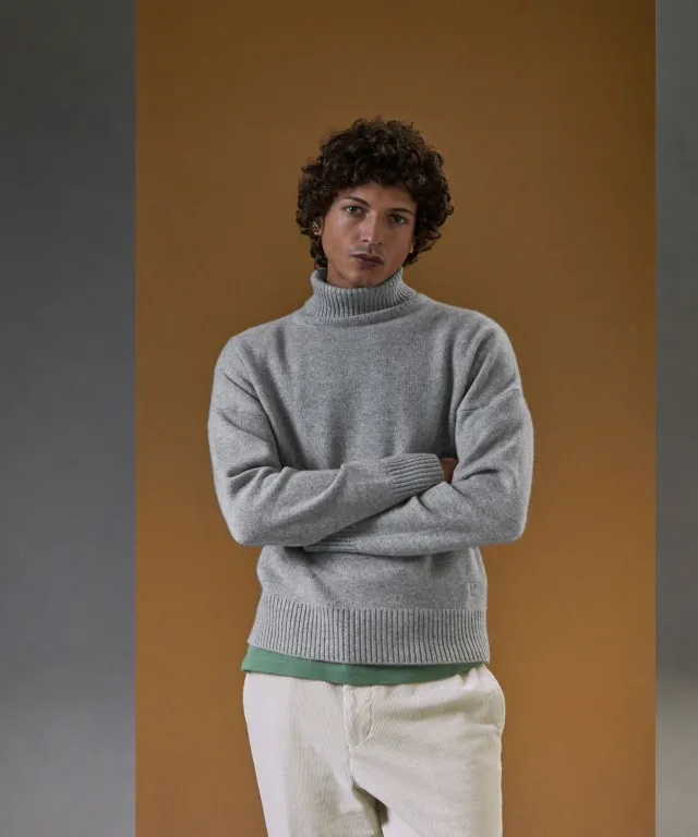 Rodier maglione cashmere collo alto grigio perla 4 fili