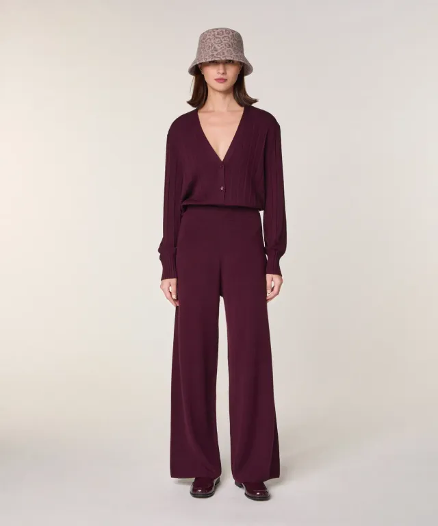 Rodier Pantaloni gamba larga lana merino melanzana S