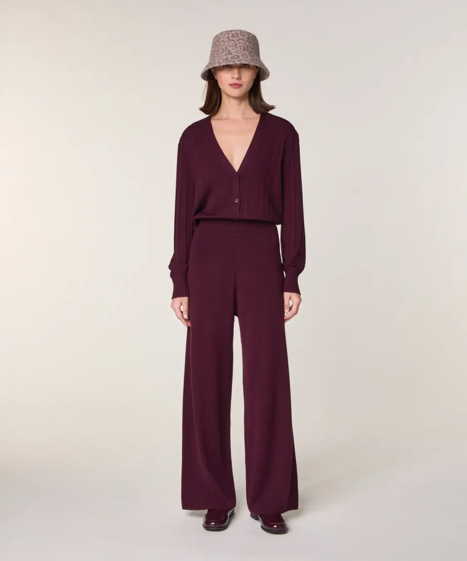 Rodier Pantaloni gamba larga lana merino melanzana S