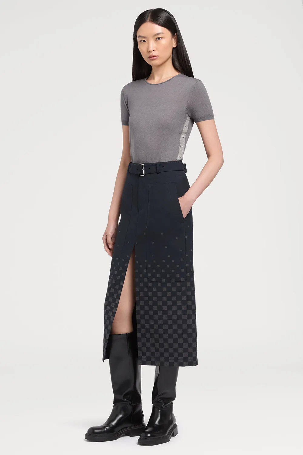 PORTS 1961 PW325KFC06 maglia cashmere seta grigio smog