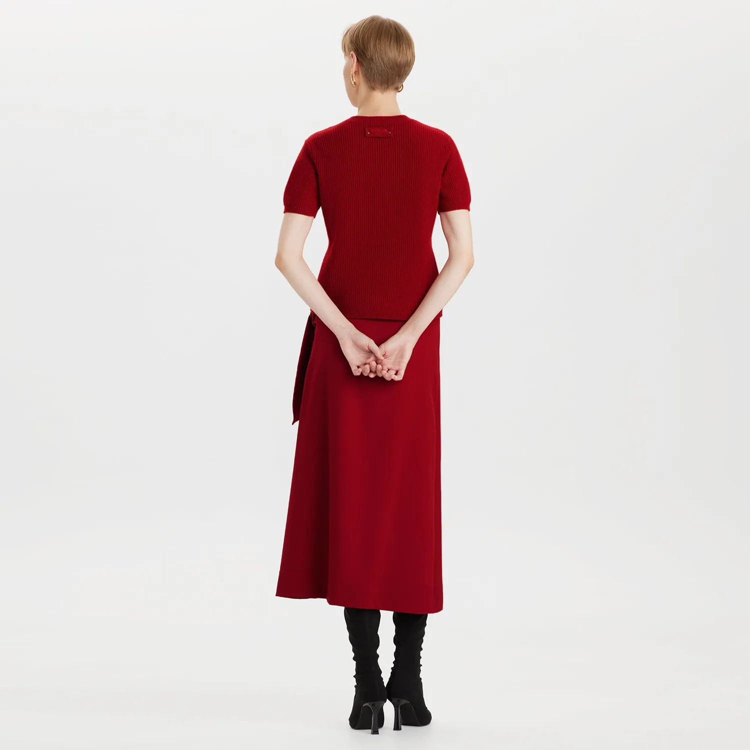 PORTS Maglia Rossa Maniche Corte Lana Collo Tondo