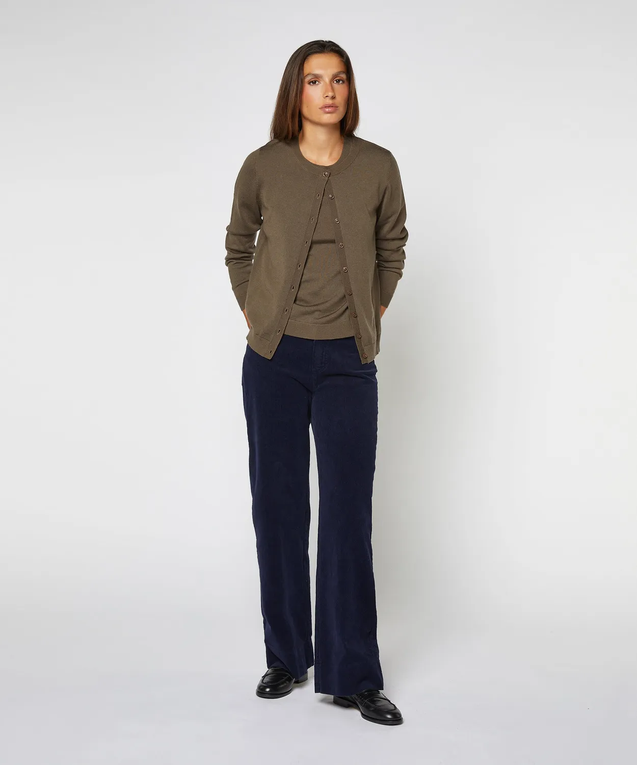 Rodier twin-set lana merino kaki cardigan pullover