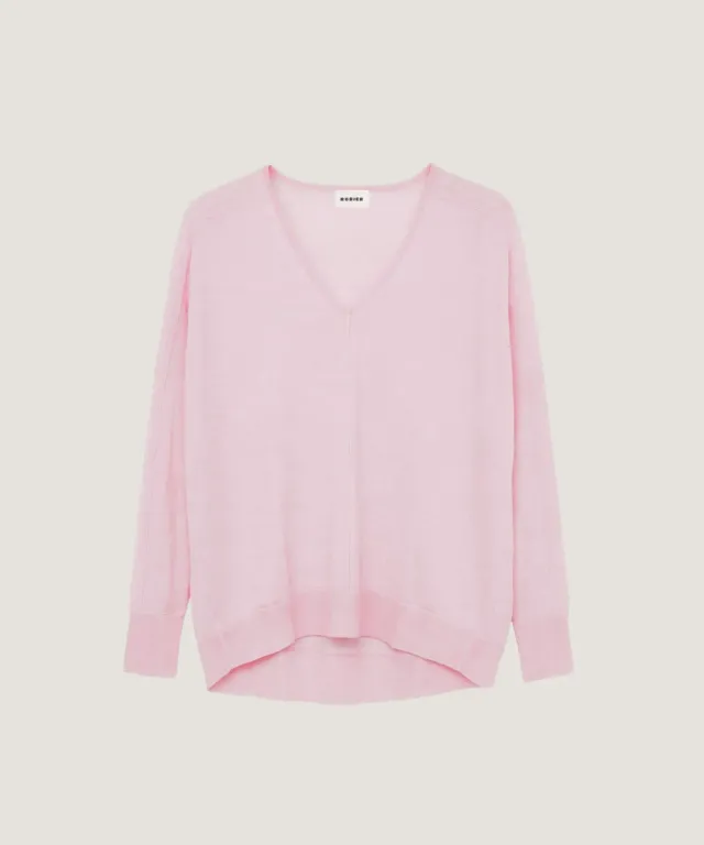 Rodier Maglione Oversize Scollo a V Rosa Pale Lana