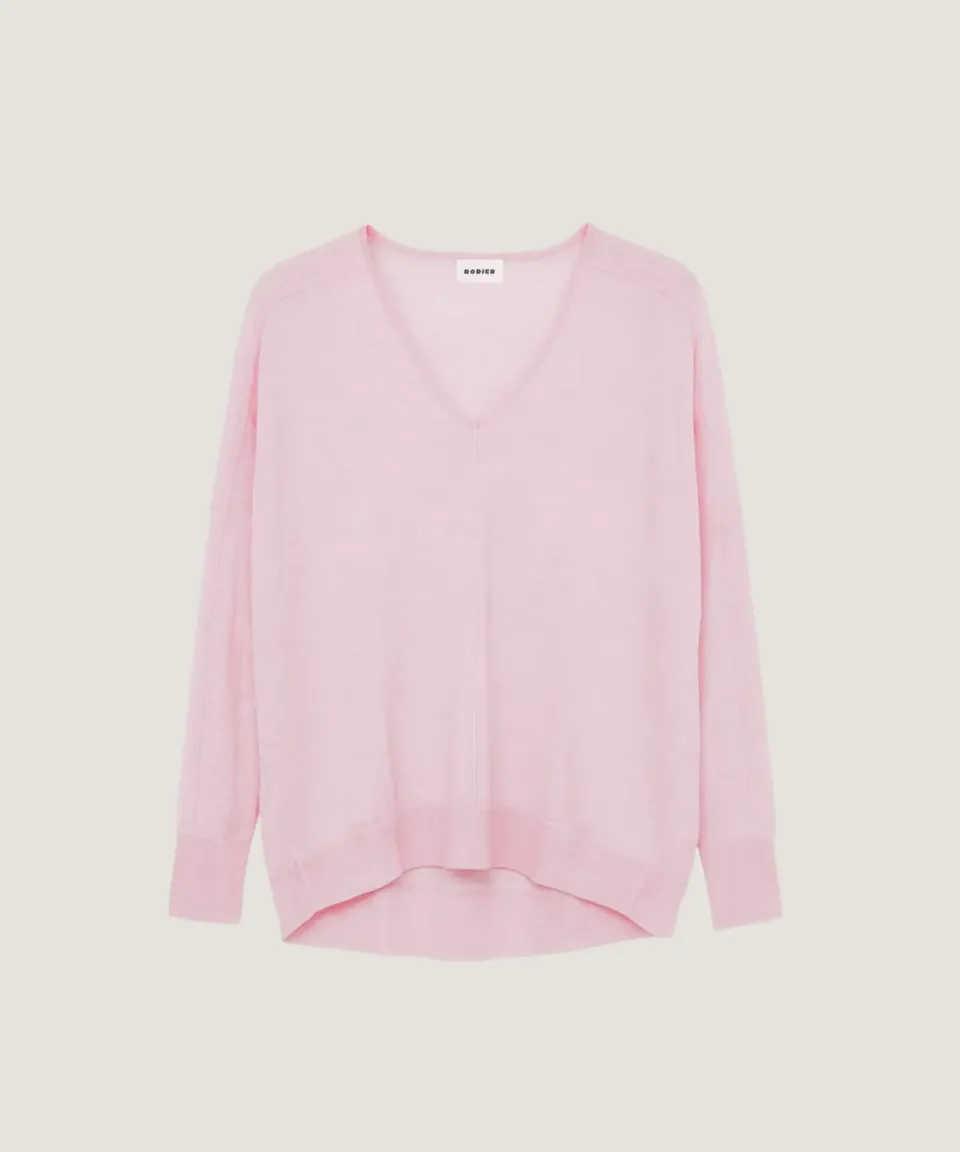 Rodier Maglione Oversize Scollo a V Rosa Pale Lana