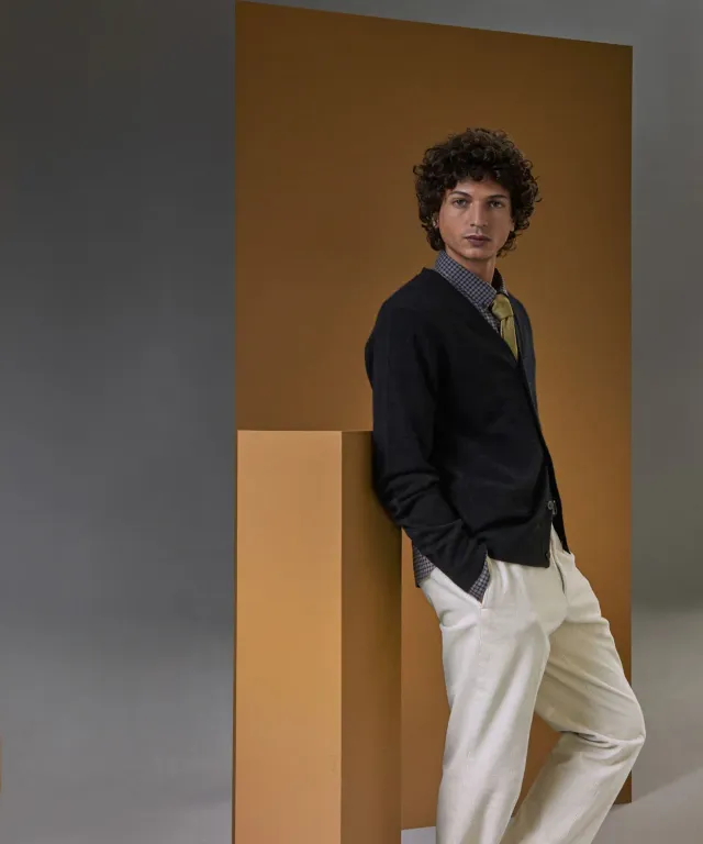Rodier cardigan cashmere 2 fili scollo V nero uomo