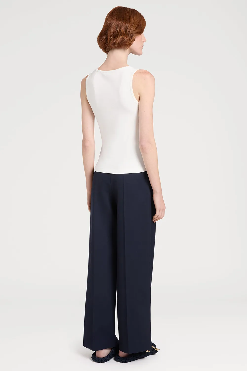 Ports 1961 Cotton Tank Top bianco coste scollo profondo
