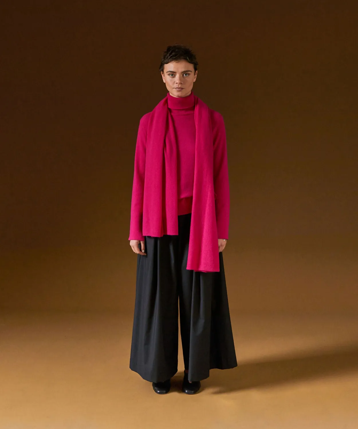 Rodier Maglione dolcevita cashmere rosa collo alto