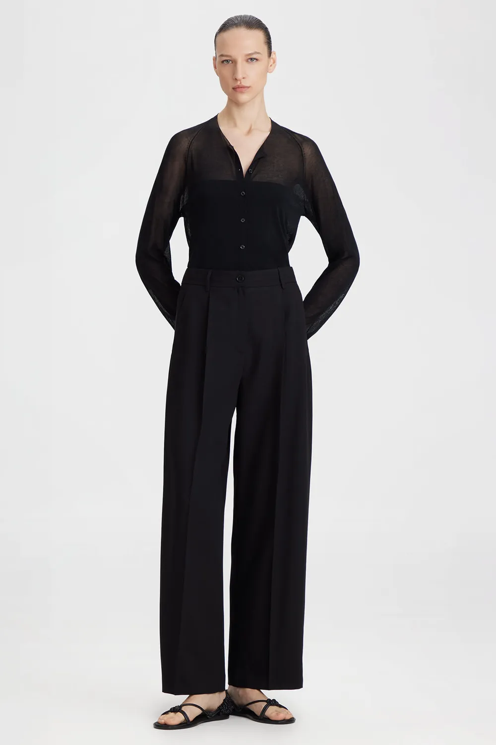 PORTS Black Sheer cardigan nero 999-Black raglan