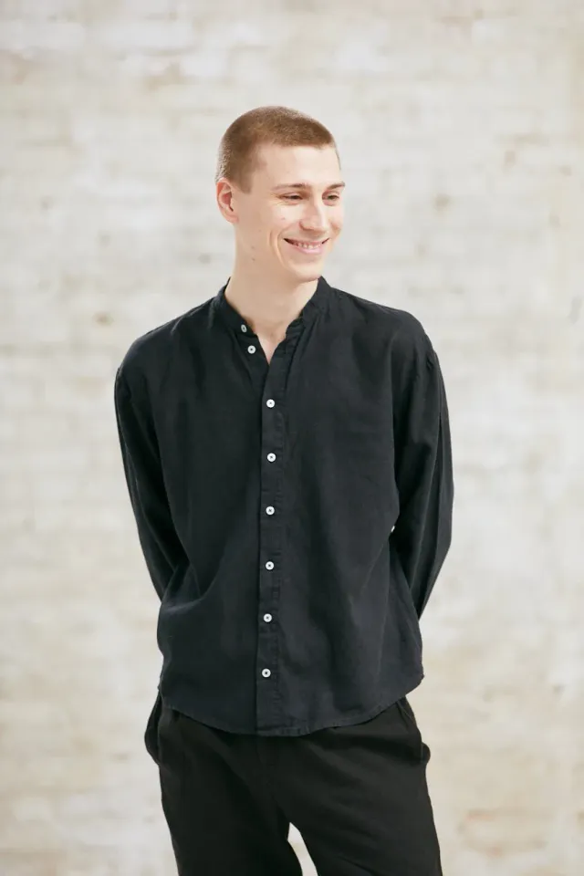 Jyoti Fair Works Harish camicia uomo nera canapa tencel