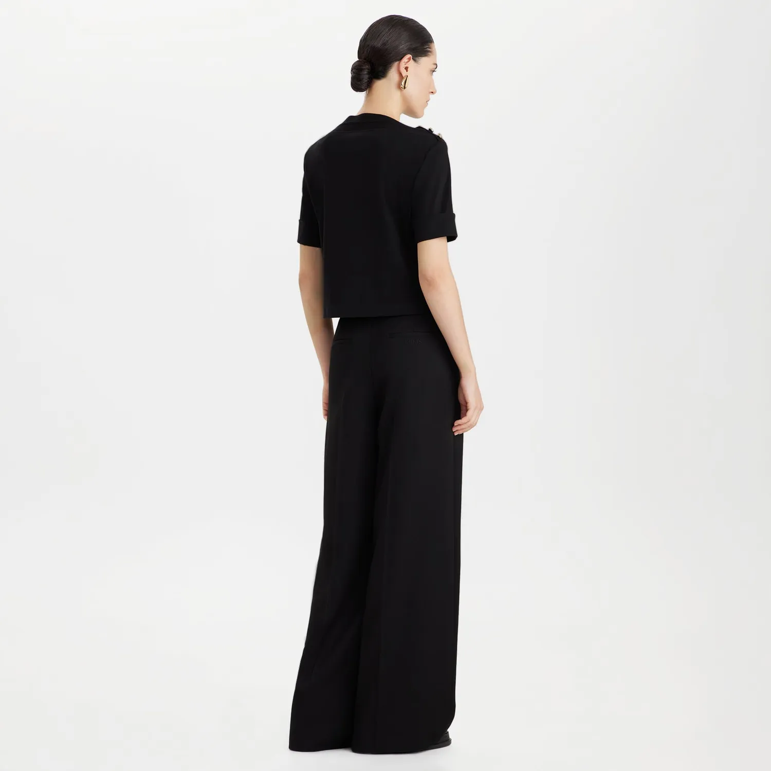 Ports 1961 Cotton Jersey Button-Shoulder Top nero cotone