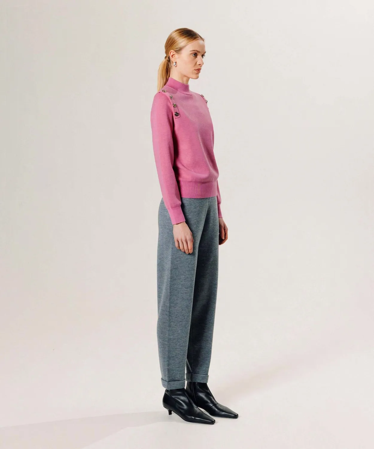 Rodier Maglione Ufficiale Merino Donna Candy Pink Collo Imbuto