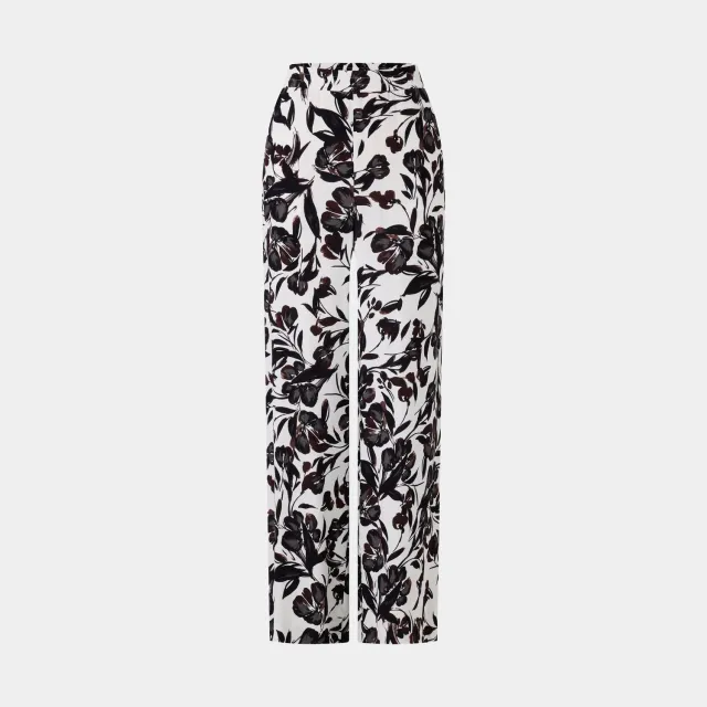 Ports pantaloni noir floral crema viscosa fantasia