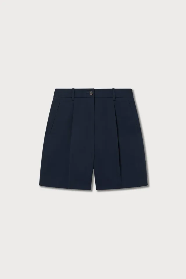 PORTS 1961 Pleated Tailored shorts dark navy vita alta