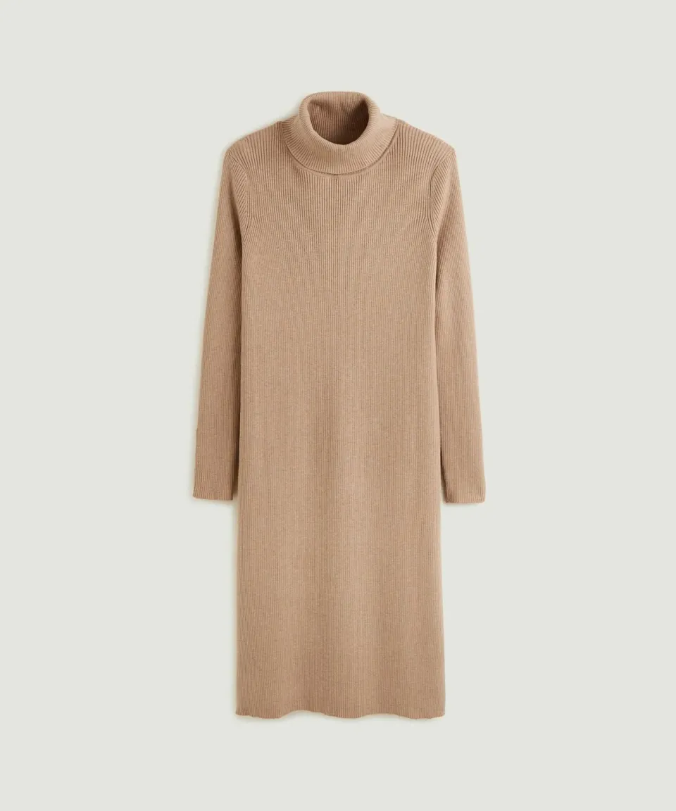 Rodier Abito in maglia mocha collo alto coste midi
