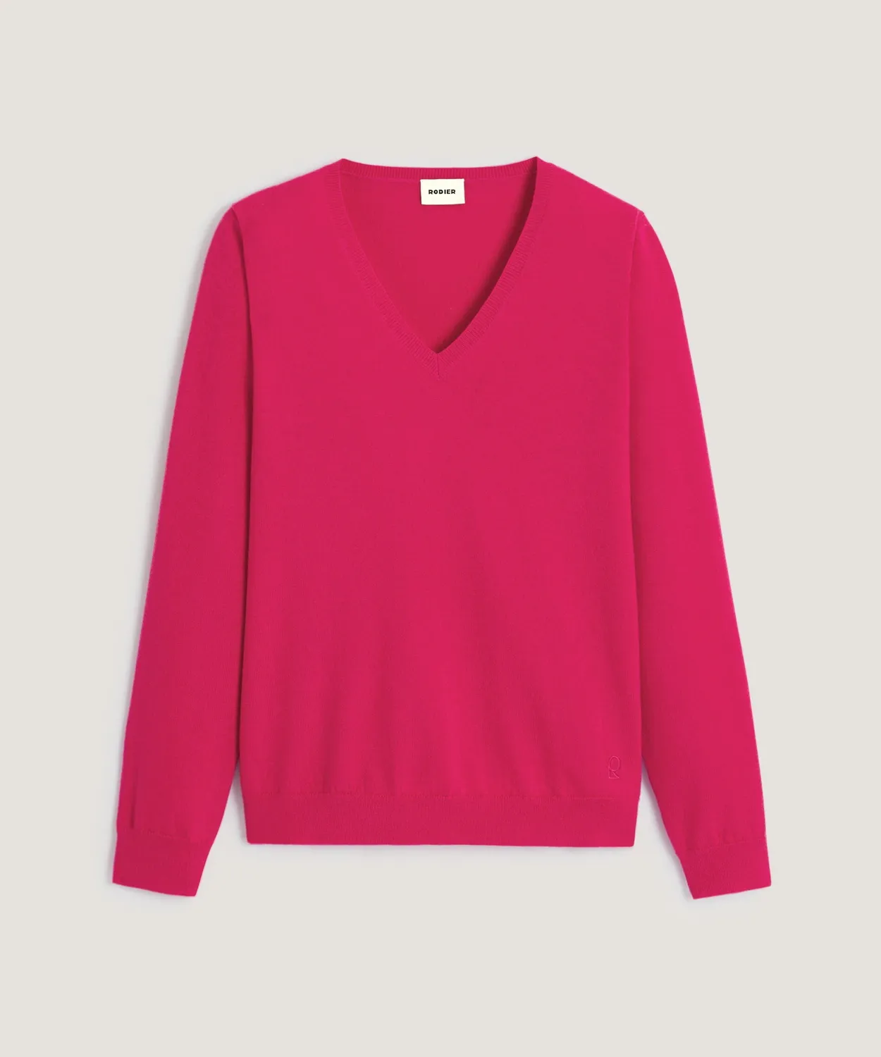 Rodier Maglione scollo a V merino rosa calibro 12