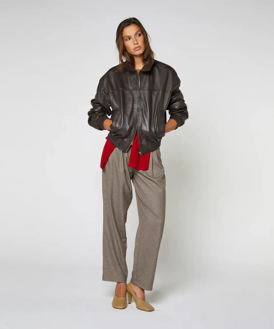 Rodier bomber pelle agnello bark brown oversize zip