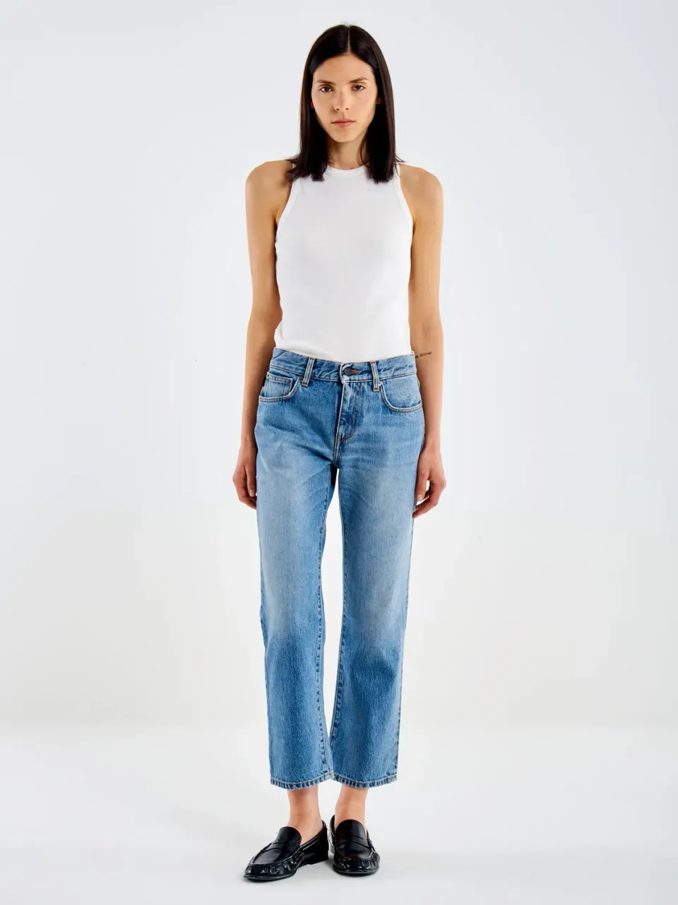 VICOLO Zeke Relaxed jeans cropped blu chiaro cotone