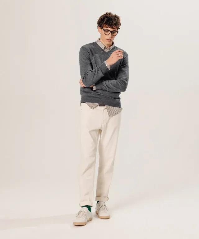 Rodier maglione scollo a V lana merino grigio scuro uomo