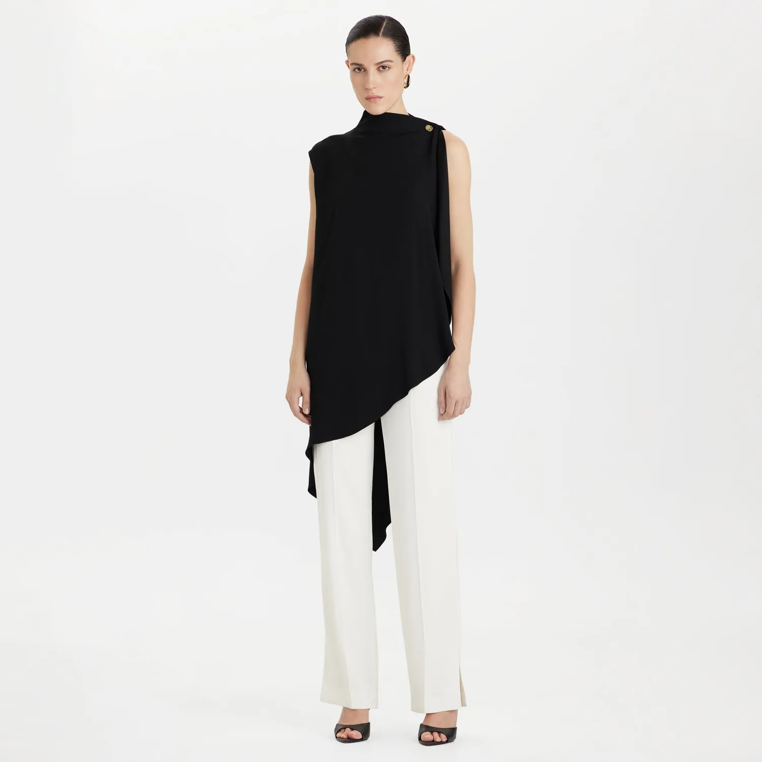 PORTS Asymmetric blusa nera drappeggio viscosa