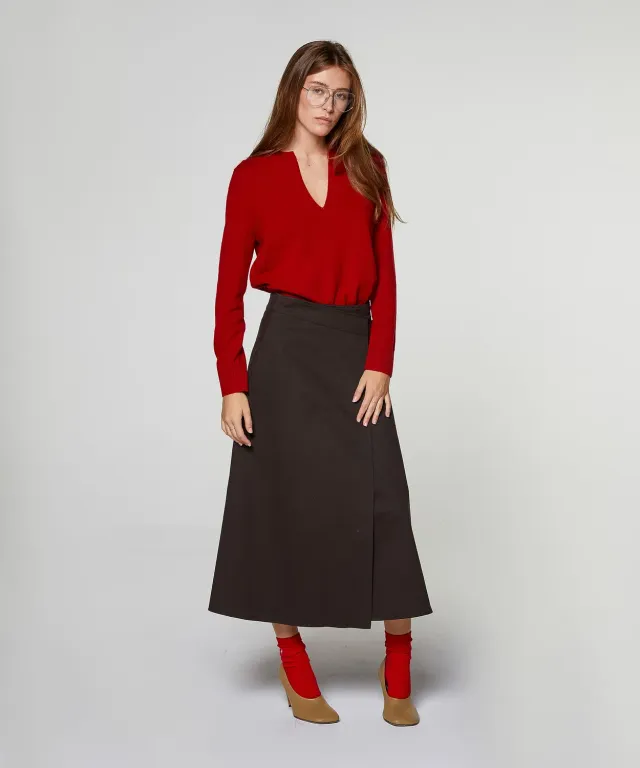 Rodier Maglia Scollo Tunisino Cashmere Donna Rosso