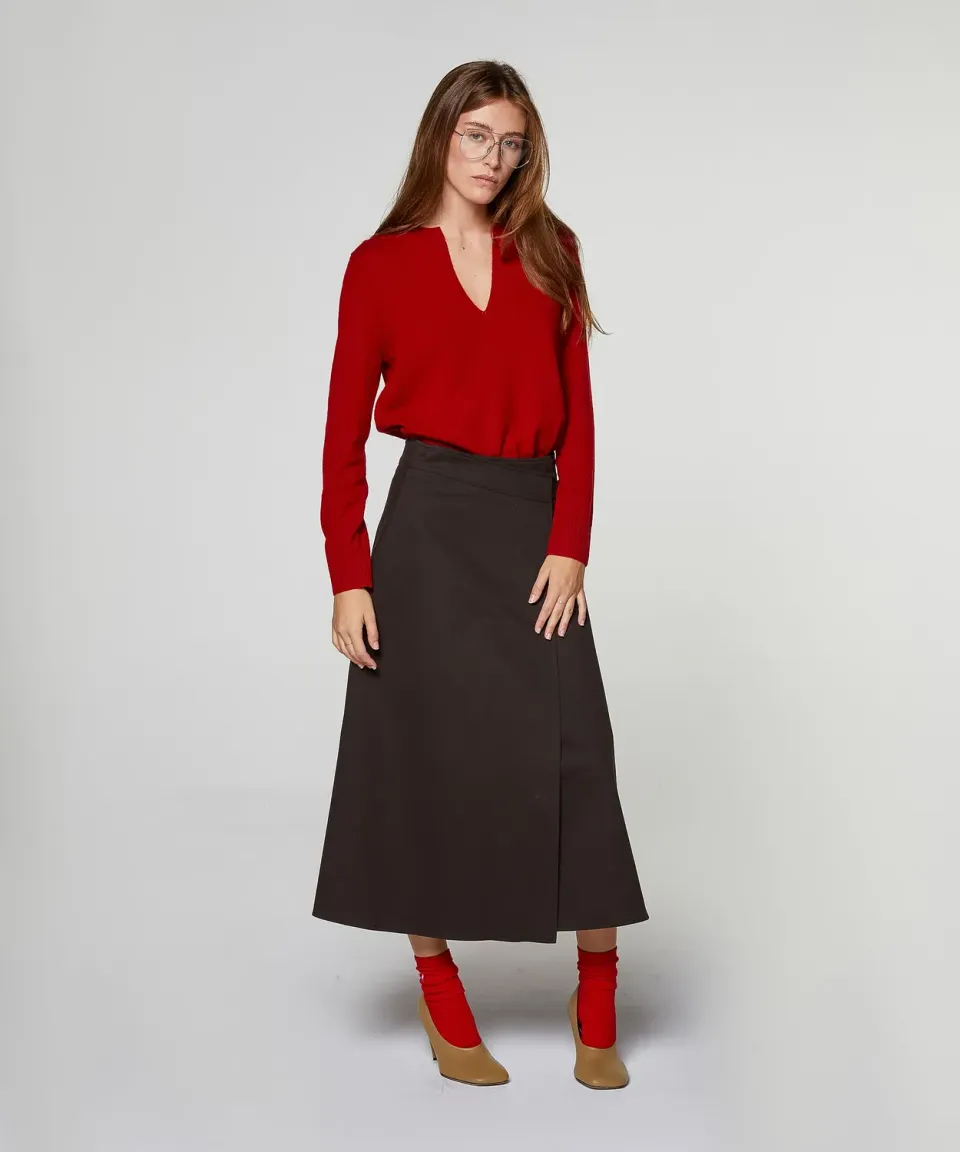 Rodier Maglia Scollo Tunisino Cashmere Donna Rosso